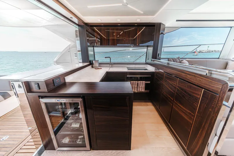 Slide: The Image of Luxurious kitchen interior of 2022 Sunseeker Manhattan 55 yacht with ocean view. - 38