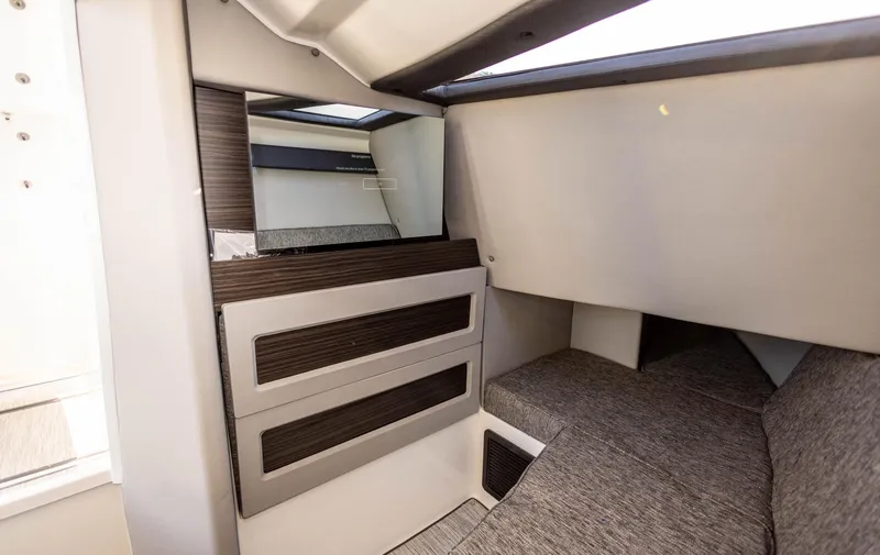 Slide: The Image of 2023 Cobalt R33 interior cabin with modern design and comfortable seating. - 26