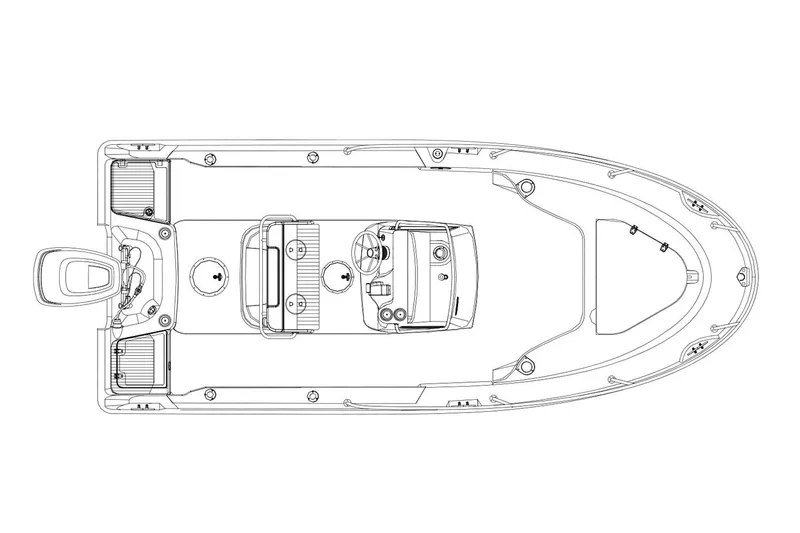 Slide: The Image of Top view schematic of a 2021 Boston Whaler 190 Outrage boat layout. - 31