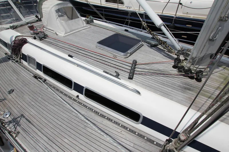 Slide: The Image of Deck of 1997 Nautor Swan 48 sailboat with rigging and hatch. - 10