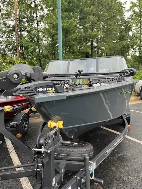 Slide: The Image of 2023 Ranger VX1888 WT boat with Minn Kota motor on trailer in parking lot. - 5