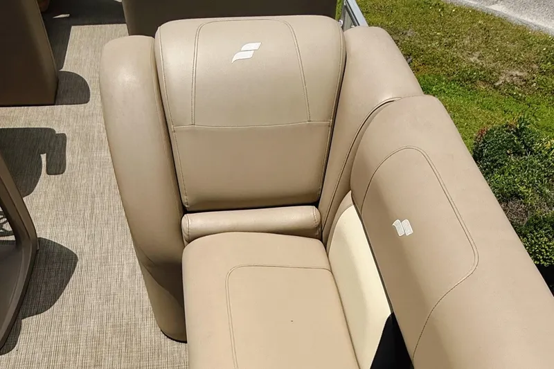 Slide: The Image of Beige seating on 2022 Starcraft LX22 boat, featuring comfortable upholstery and stylish design. - 30