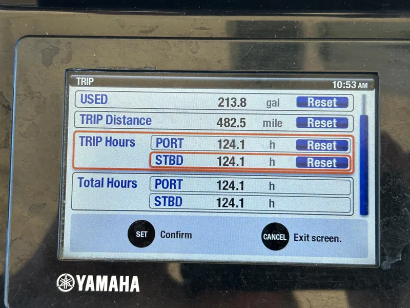 Slide: The Image of Yamaha display showing trip data for 2018 Scout 275 LXF boat. - 15