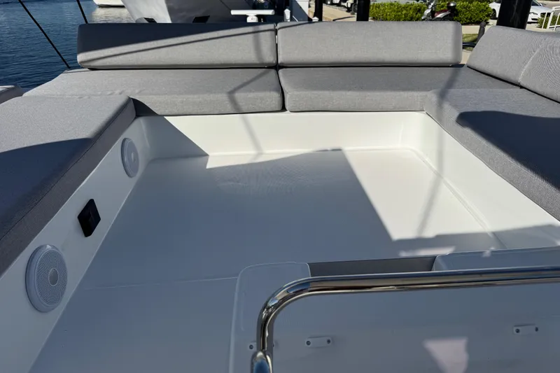 Slide: The Image of Luxurious seating area on 2026 Lagoon 43 yacht, featuring modern design and comfort. - 19