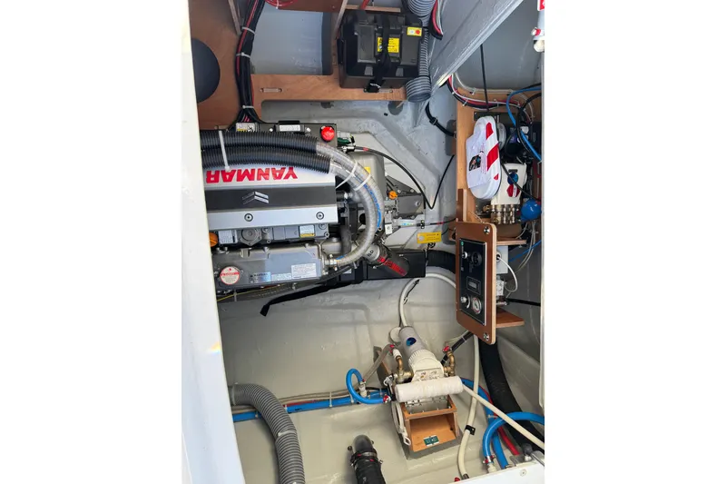 Slide: The Image of Engine room of 2026 Lagoon 43 yacht with Yanmar engine and control systems. - 27