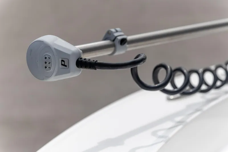 Slide: The Image of Close-up of Crevalle 24 HCO 2025 boat's trolling motor connector. - 9