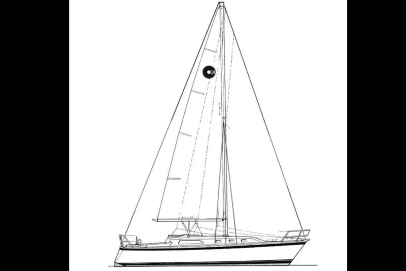 Slide: The Image of Line drawing of a 1985 O'Day 35 sailboat, showcasing its sleek design and rigging. - 23