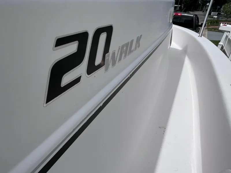 Slide: The Image of Pro-Line 20 WALK AROUND boat, 2000 model, close-up view of side lettering. - 22