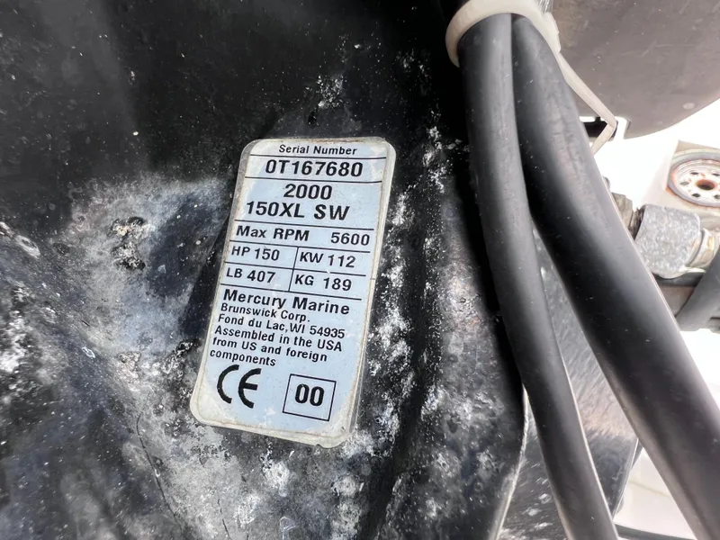 Slide: The Image of Label on Mercury Marine engine, 2000 model, 150XL SW, 150 HP, 5600 RPM. - 9