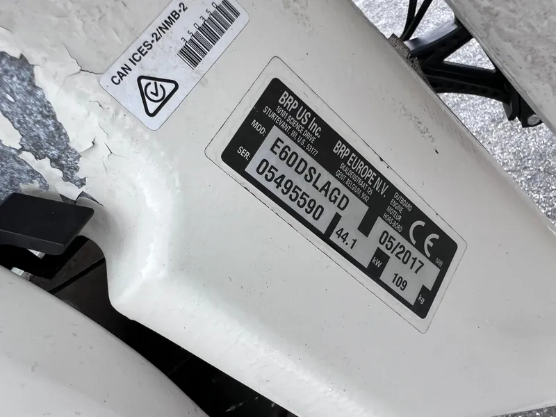 Slide: The Image of Label on 2017 Carolina Skiff 18 JVX CC boat, showing model and serial number details. - 17