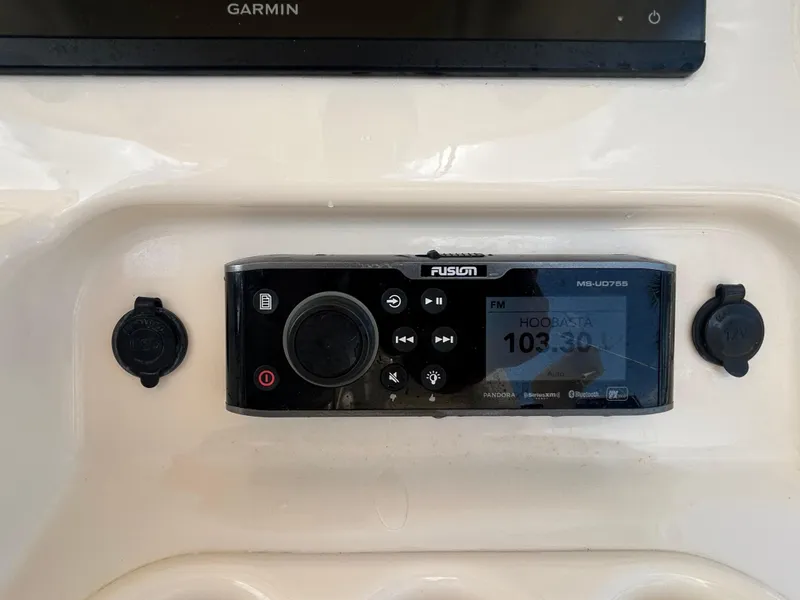 Slide: The Image of Fusion MS-UD755 stereo system on 2019 Grady-White Canyon 306 boat dashboard. - 17