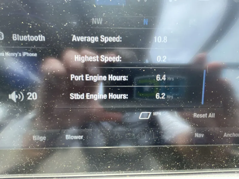 Slide: The Image of Display screen of 2024 Yamaha Boats 252XE showing engine hours and speed data. - 20