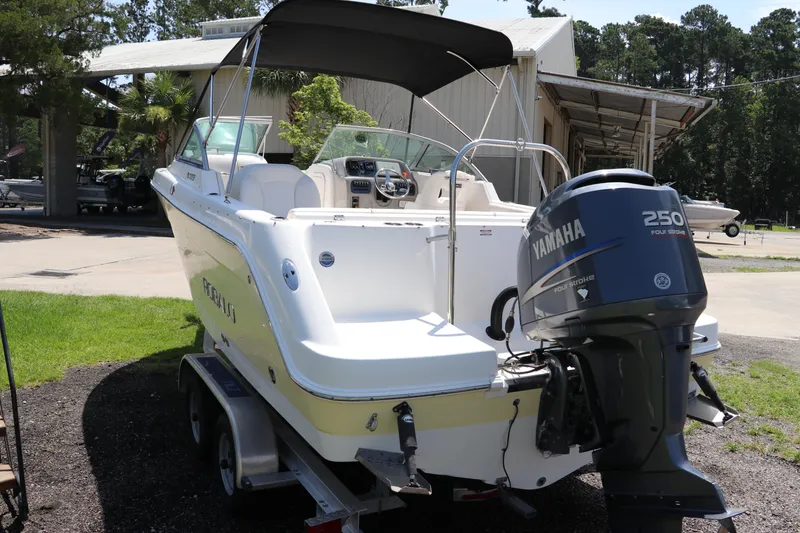 Slide: The Image of 2008 Robalo R227 Dual Console boat with Yamaha 250 engine on trailer. - 5