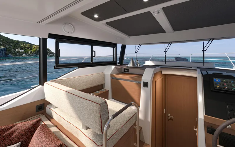 Slide: The Image of Interior of 2026 Beneteau Swift Trawler 37 FLY, featuring modern design and ocean view. - 10