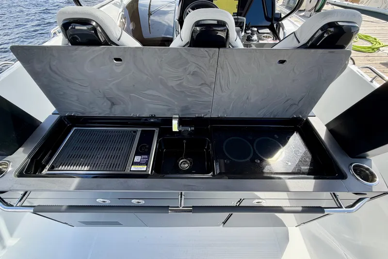 Slide: The Image of Outdoor kitchen on 2026 Beneteau Gran Turismo 35 yacht with grill and sink. - 17