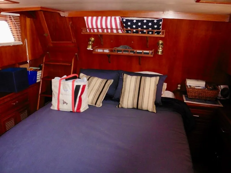 Slide: The Image of Cozy cabin interior of 1984 Ocean Alexander 38 Double Cabin with nautical decor. - 9