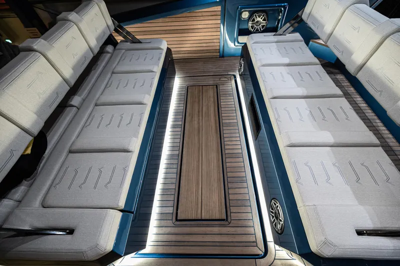 Slide: The Image of Luxurious seating area on the 2025 Introductory ZYARA 44 yacht with elegant wood flooring. - 20