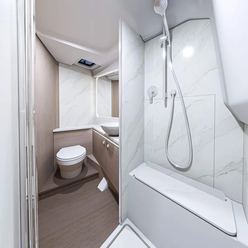 Slide: The Image of Modern bathroom in 2026 Beneteau Gran Turismo 40 yacht, featuring sleek design and elegant fixtures. - 15