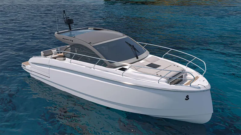 Slide: The Image of 2026 Beneteau Gran Turismo 40 yacht on clear blue water. - 5