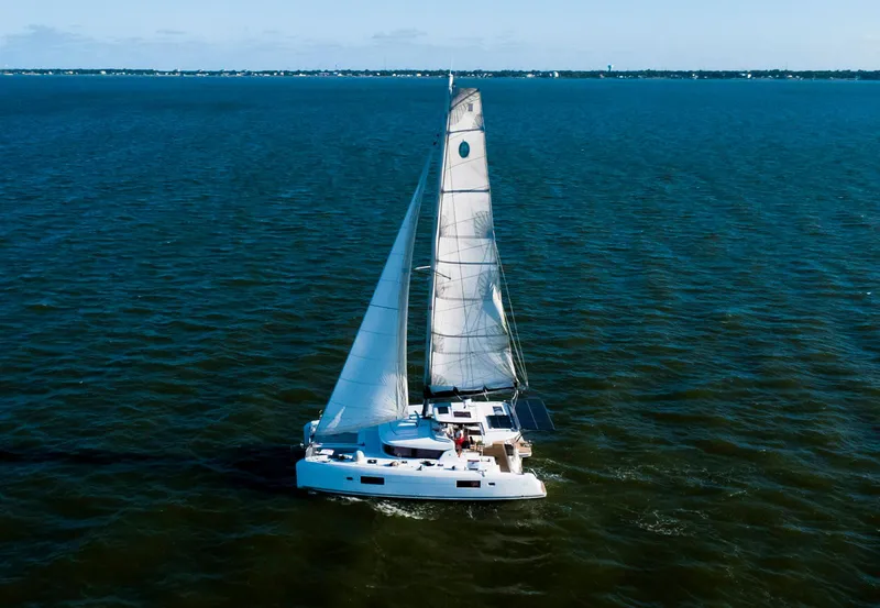 Slide: The Image of Close-up of a 2017 Lagoon 42 yacht deck detail with ocean background. - 10