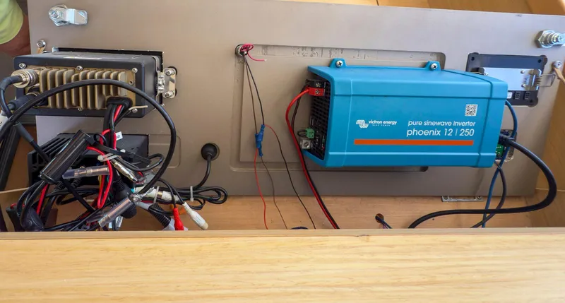 Slide: The Image of Electrical system of a 2017 Lagoon 42 catamaran with batteries and wiring. - 46