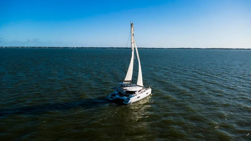 Slide: The Image of Close-up of ropes on a 2017 Lagoon 42 sailboat winch. - 7