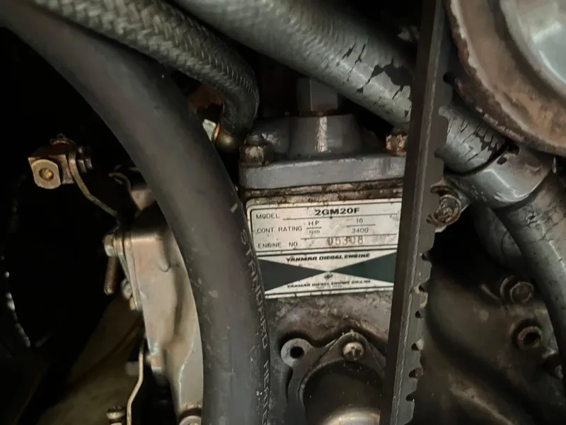 Slide: The Image of Close-up of a Yanmar diesel engine in a 1986 Pearson 33-2 sailboat. - 26