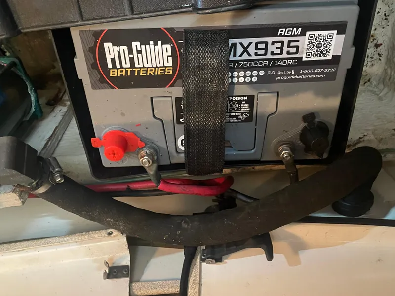 Slide: The Image of Battery compartment of a 1988 Bayliner 4588 with Pro-Guide MX935 AGM battery. - 36