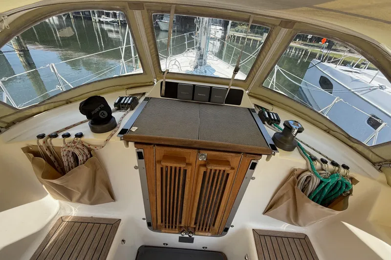 Slide: The Image of Cockpit of 2006 Southerly 115 Mk IV sailboat with winches and ropes. - 54