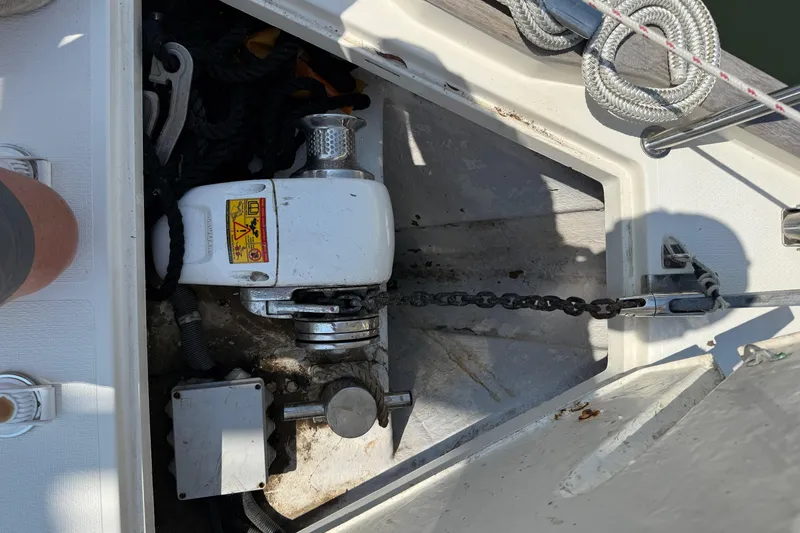 Slide: The Image of Anchor windlass in a 2006 Southerly 115 Mk IV sailboat's chain locker. - 58