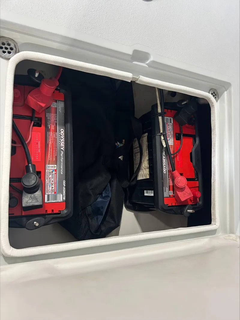 Slide: The Image of 2008 Lake & Bay Boca Grande boat battery compartment with Odyssey batteries. - 6