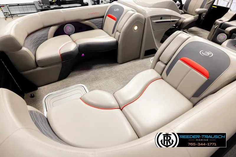 Slide: The Image of Luxurious interior of 2023 Barletta 21 UC pontoon boat with plush seating. - 10