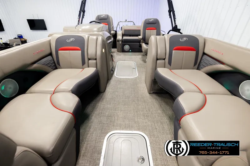 Slide: The Image of 2023 Barletta 21 UC boat interior with luxurious seating and modern design. - 13