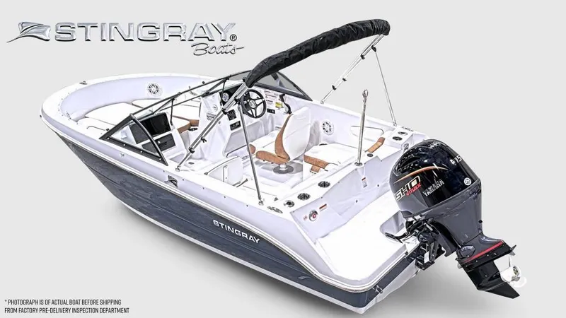 Slide: The Image of 2026 Stingray 172 DC boat with Yamaha outboard motor, sleek design, and comfortable seating. - 3