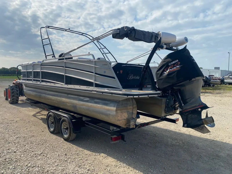 Slide: The Image of 2015 Berkshire 233SL STS pontoon boat on trailer with Yamaha outboard motor. - 3