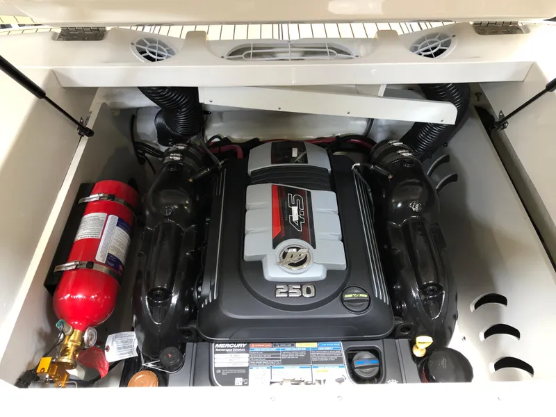 Slide: The Image of Engine compartment of 2025 Sea Ray SPX 230 boat with Mercury 4.5L 250 HP engine. - 9