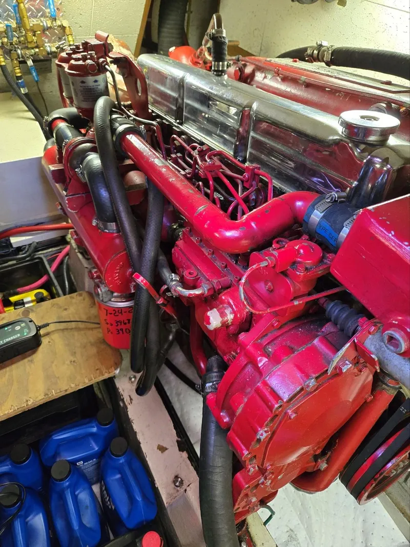 Slide: The Image of Engine of 1983 Ocean Alexander 43 Flush Aft Deck - engine compartment - 41