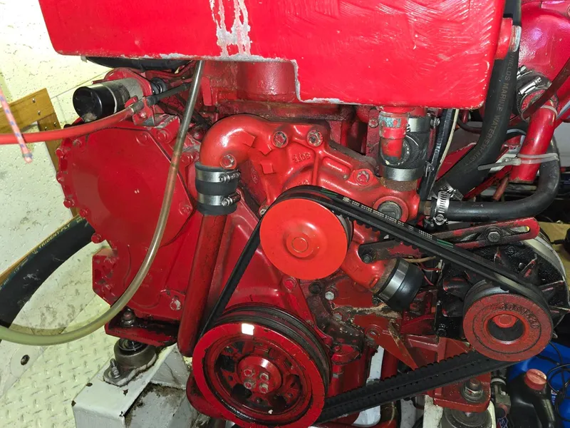 Slide: The Image of Red engine of a 1983 Ocean Alexander 43 Flush Aft Deck boat, engine - 45