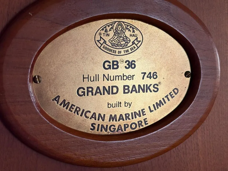 Slide: The Image of Plaque of 1986 Grand Banks 36 Classic, hull number 746, by American Marine Limited. - 5