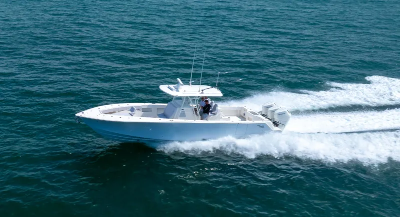 Slide: The Image of 2024 SeaVee Open Fisherman 390Z cruising on open water. - 5