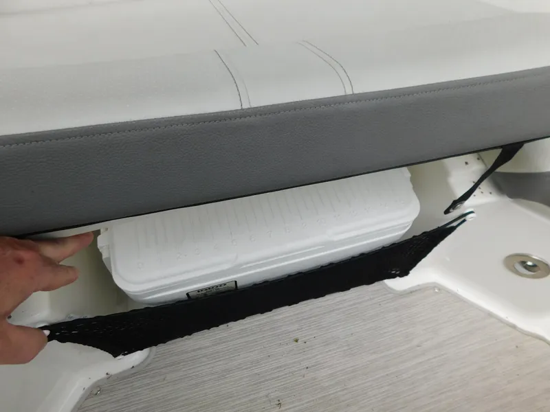 Slide: The Image of Under-seat storage on 2021 Sea Ray SDX 250 boat with cooler. - 8