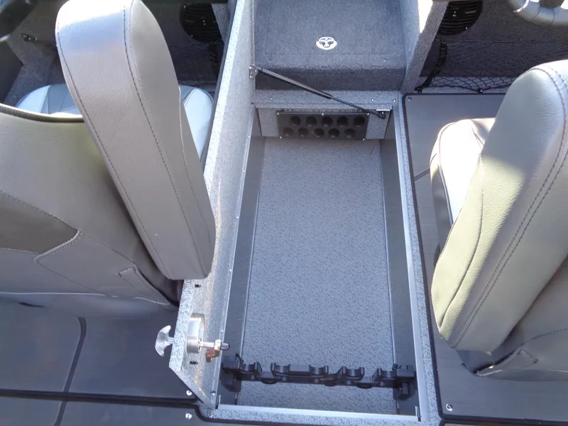 Slide: The Image of 2025 Lund 1875 Tyee boat interior with storage compartment and seating. - 29