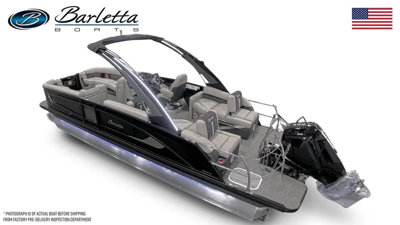 Slide: The Image of 2026 Barletta L25MA luxury pontoon boat with sleek design and modern features. - 3