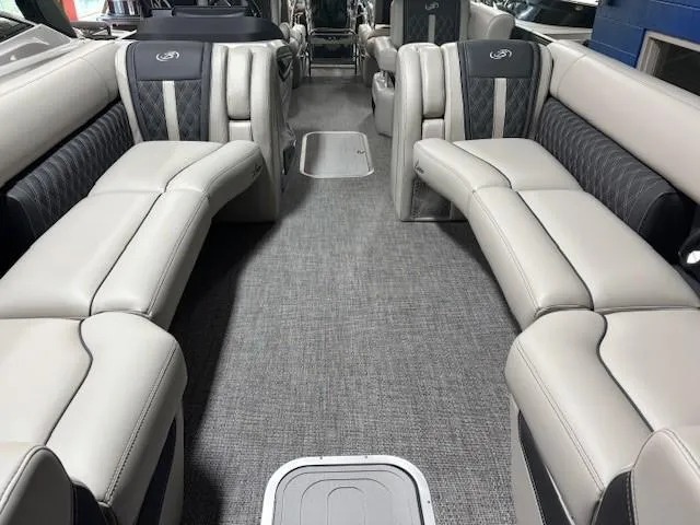 Slide: The Image of Luxurious interior of 2026 Barletta L25MA pontoon boat with plush seating. - 5