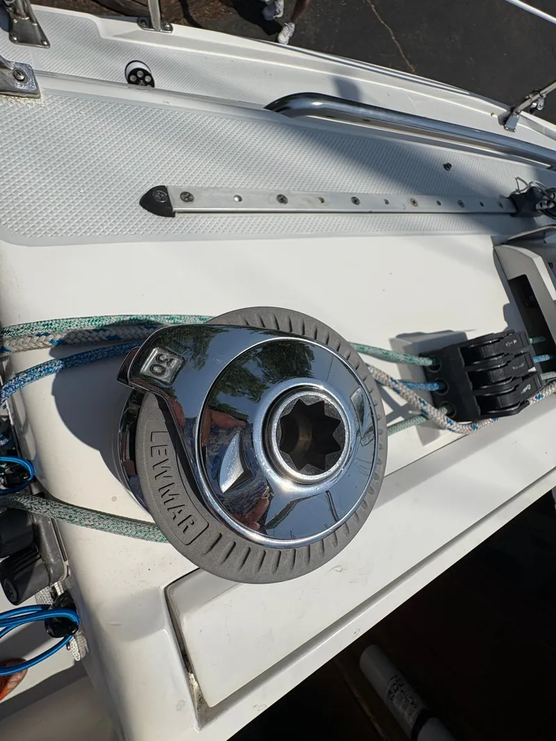 Slide: The Image of Close-up of a 1994 Catalina 270 LE sailboat winch and rigging system. - 15