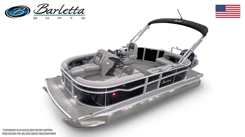 Slide: The Image of 2026 Barletta A20L pontoon boat with sleek design and comfortable seating. - 7