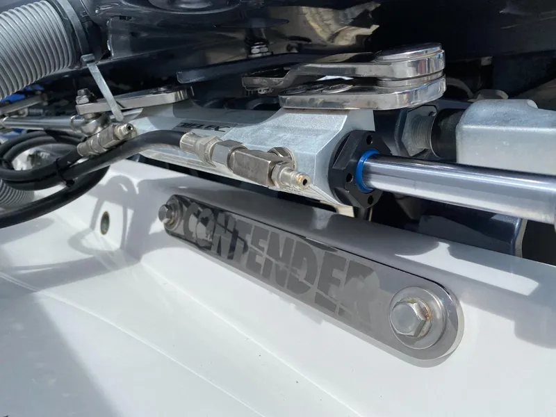 Slide: The Image of Close-up of 2017 Contender 35 Tournament boat engine components. - 20
