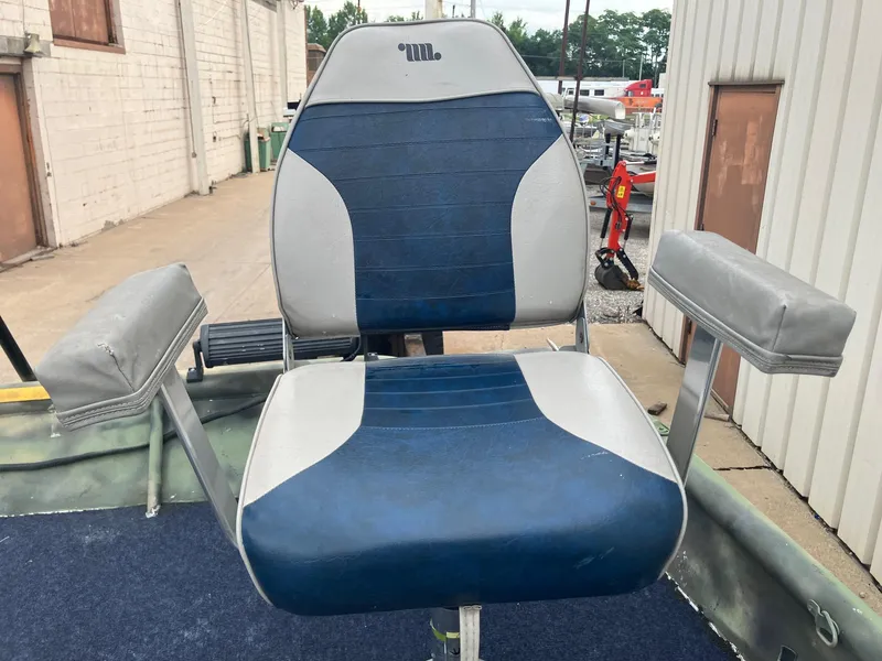 Slide: The Image of Blue and gray boat seat with armrests, Steven Custom JON EXTRA WIDE model, 2012. - 18