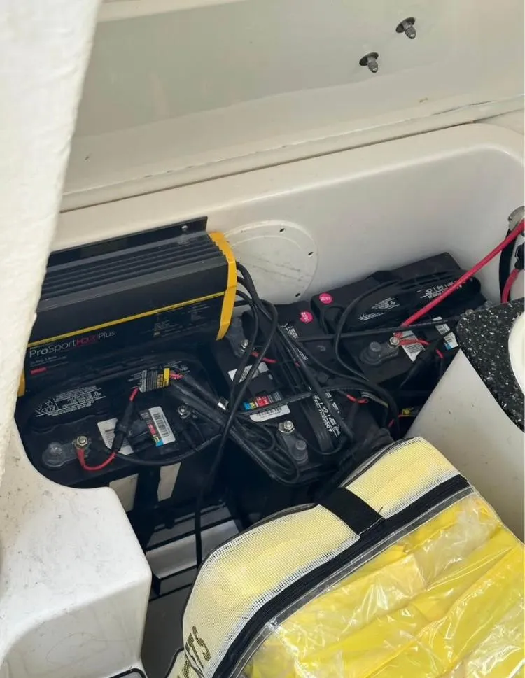 Slide: The Image of Battery compartment of 2021 Sea Fox 268 Commander with ProSport charger and wiring. - 9