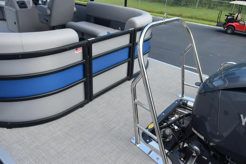 Slide: The Image of 2026 Bentley Pontoons Bolt with sleek seating and powerful outboard motor. - 7